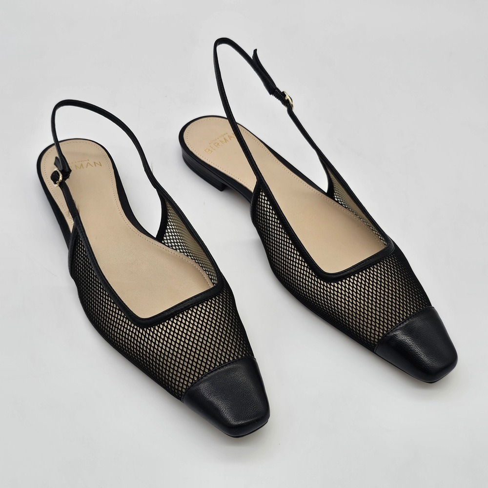 Alexandre Birman Olivia Mesh Flat Womens 36.5 Black Leather Slingback Pointed